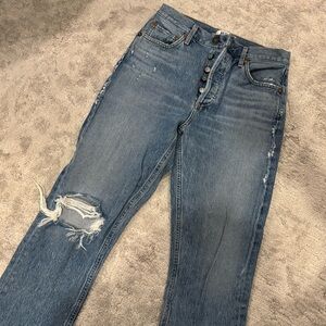 Agolde Light Blue Distressed Straight Riley Jeans